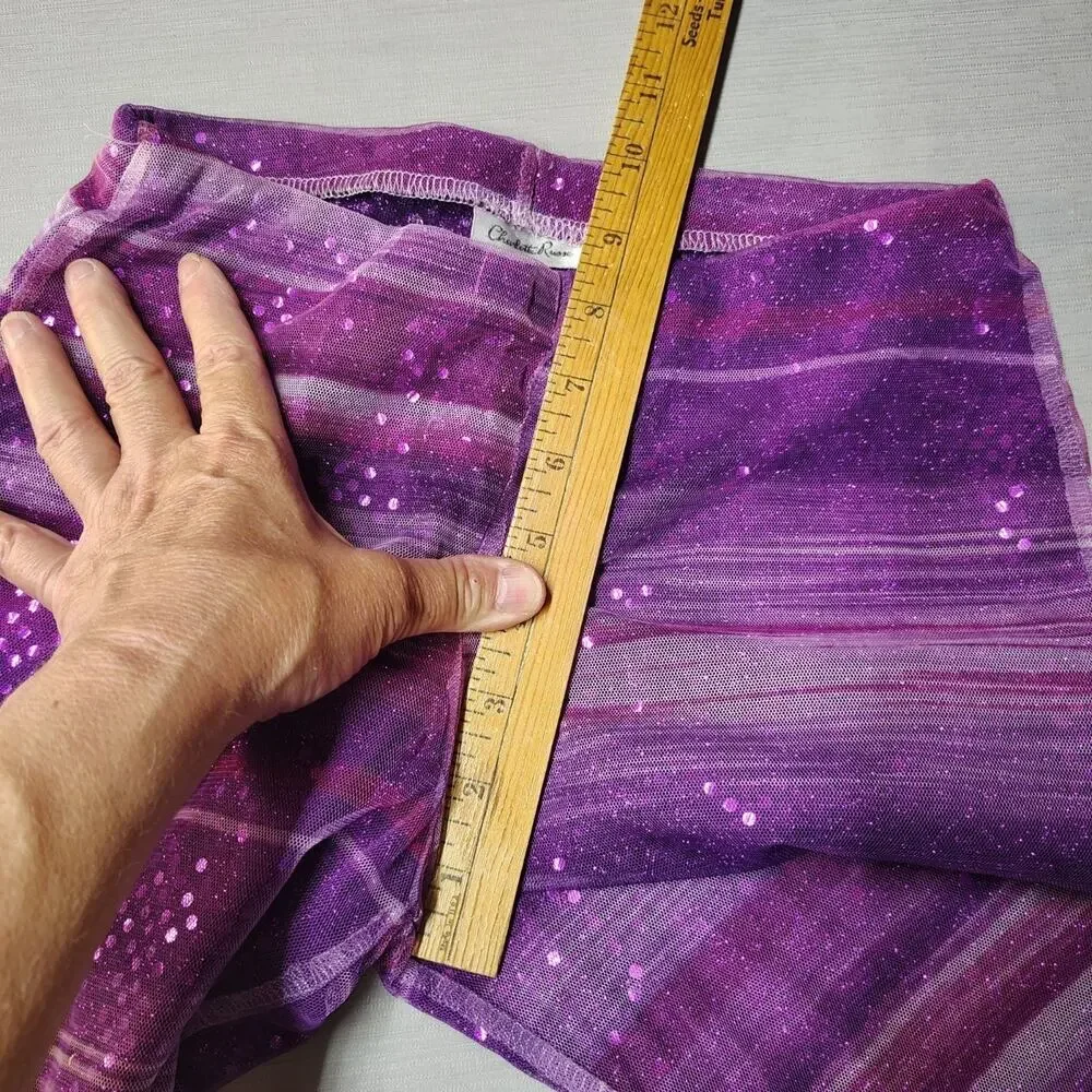 Vintage Charlotte Russe Y2K Mesh Sequin Flare Pants XS Purple Festival Rave